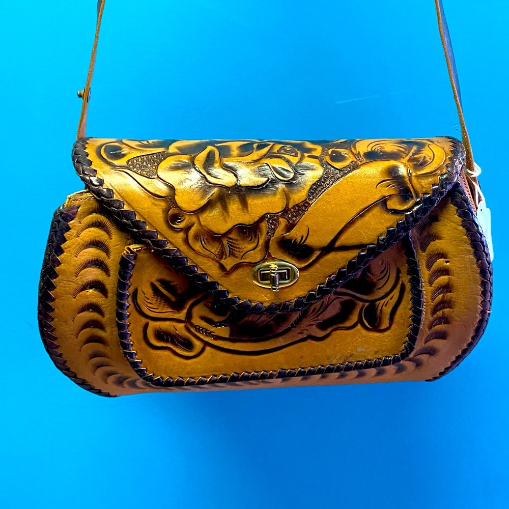 Vintage tooled leather handbag